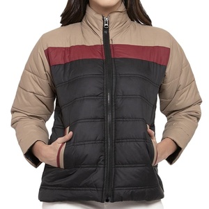 Chaqueta Acolchada para Mujer, con Bloques de Color, Cuello Alto, Manga Larga, Abrigo de Invierno, Relleno de Poliéster, Cierre de Cremallera - Product Image 1