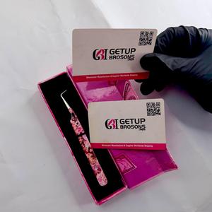 GETUP BROSONS Eyelash Tweezers Stainless Steel Smooth Tip Anti-Static 10mm Length Precision 90 Degree <b>Pink</b> Cardboard <b>Box</b> Black - Product Image 2