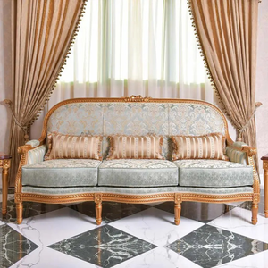 Juego de Sofás de Madera de Teca de Lujo con Encanto Vintage, Muebles Clásicos para Sala de Estar de Villa Europea, Diseño Elegante Tapizado a Mano - Product Image 3