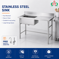 Wastafel Dapur Stainless Steel Tiga Lubang Komersial Dengan Backsplash, Bak Cuci Restoran Tugas Berat, Rak Utilitas