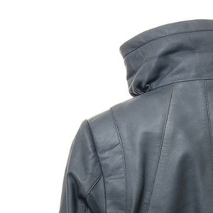Women's Genuine <b>Leather</b> <b>Long</b> Utility <b>Jacket</b> With Stand Collar Zipper Closure Full Sleeve Windproof Winter Wear - Product Image 3