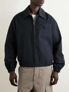 Blouson unisexe en toile mélangée coton pour femmes et hommes, style aviateur vintage, avec col en cuir intrecciato amovible, en PU - Product Image 6