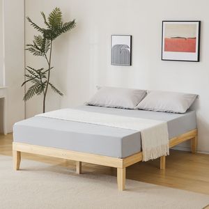 Struttura letto matrimoniale contemporanea in legno di pino, colore legno naturale, 202*151*30.5cm - Product Image 2