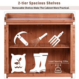 TOPMAX 39 \ "giardino rustico esterno panca panca in legno Workstation con 2 ripiani laterali gancio arancione deposito giardino casetta - Product Image 5