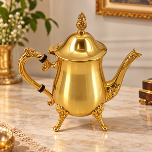 Gold Regency Lidded Coffee Pot Vintage Shiny Brass Coffee Server Ornate Metal Beverage Pot Classic Tablescape Decor Elegant Tea - Product Image 1
