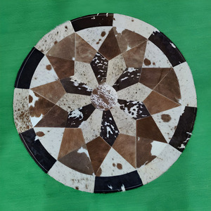 Round Patchwork <b>Leather</b> Area Rug Handmade Hair on Hide Geometric Medallion Carpet for Living Rooms Floor and Office Decorations - Product Image 2
