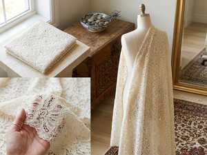 High Quality Premium Cream Floral Nylon Net <b>Fabric</b> - Elegant Rose Patterned Mesh for Bridal Wear, DIY Crafts, and Boutique - Product Image 5