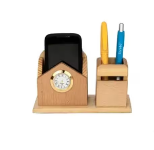 Nouveau design : support à stylos en bois avec horloge, présentoir de bureau, organisateur de bureau en bois, porte-stylos – Meilleure vente - Product Image 3