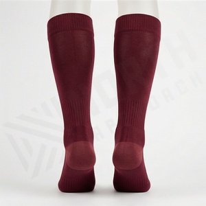 Burgundy Knee High <b>Socks</b> Solid Color Knitted Breathable Casual Wear for Adults - Product Image 2