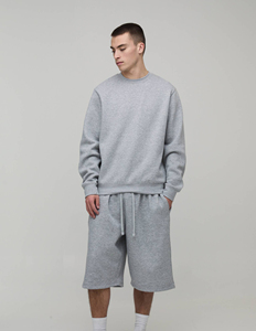 Men’s Oversized Sweatshirt & Long Shorts <b>Set</b> Premium Cotton Fleece Tracksuit Co-Ord <b>Set</b> Knee Length Shorts <b>Set</b> Casual Cotton - Product Image 1