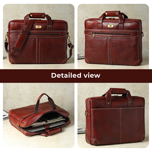 Sac pour ordinateur portable en cuir véritable de qualité supérieure WRIZA pour hommes |   Sac messager de voyage d'affaires de luxe durable de 15,6 pouces avec bandoulière réglable - Product Image 3