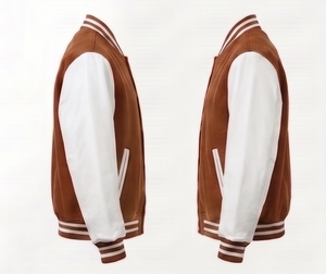 Chaqueta Varsity de Pana Marrón para Hombre con Mangas Blancas, Cierre de Botones, Estilo Casual para Otoño, Corte Regular - Product Image 5