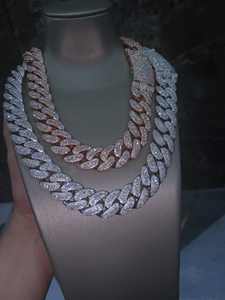 Cadena cubana de eslabones helados en plata y oro rosa con moissanita VVS certificada IGI, engaste de garras, tendencia, superventas, lujo hip hop brillante - Product Image 2