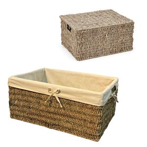 Wicker SEAGRASS STORAGE <b>BASKET</b> with Lid Cotton Liner Gift <b>Basket</b>, <b>Hamper</b> and Packaging Solution - Product Image 1