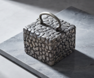 Elegant Square Stone Relief Silver Metal Dry Fruit Container Luxury Date Storage Box Handle Decorative Gift <b>Tin</b> Kitchen - Product Image 3