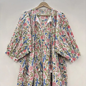 Vestido Midi Informal para Mujer, para Uso Diario, Todas las Temporadas, Tejido 100% Algodón, Liso, con Detalles Funcionales y Estructurales, Manga Corta, Corte Imperio - Product Image 3