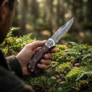 Couteau de chasse de poche OEM, forgé à la main en acier au carbone, à pointe tombante, avec manche en bois, ultra-affûté, directement de l'usine - Product Image 1