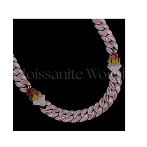 Chaîne cubaine en diamant au design unique avec pierres brillantes, en argent 925, bijoux de mode hip-hop pour hommes, disponible en gros - Product Image 1