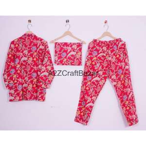 Conjunto de Pijama de Algodón con Cintura Elástica para Mujer, Estampado Floral Hecho a Mano, Estilo Camisa Holgada, Talla XL, Ropa de Baño de Primavera para Adultos - Product Image 4