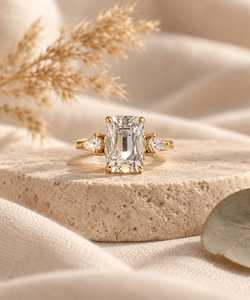 Bague de fiançailles en or massif 10K 14K 18K avec diamant de laboratoire taille coussin allongée 2,50 carats, pierre latérale en forme de poire, bijoux fins IGI - Product Image 4
