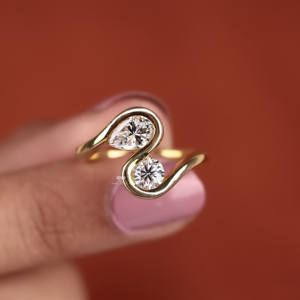 แหวนเพชร Toi Et Moi ทอง 14K แหวนแบบเปิดประดับเพชรทรงกลมและทรงหยดน้ำ แหวนแต่งงานเรียบหรู แหวนขอแต่งงานสุดน่ารัก ของขวัญสำหรับเธอ - Product Image 4