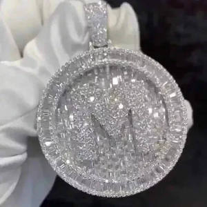 Baguette Cut Moissanite Custom Letter <b>Pendant</b> S925 Sterling <b>Silver</b> <b>Initial</b> <b>Pendant</b> Fully Iced Out Hip Hop Style Jewelry For Men - Product Image 1