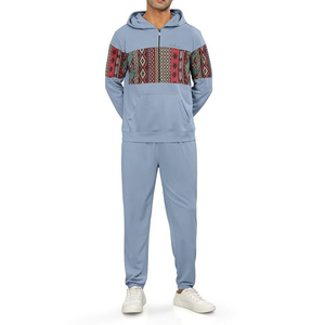Sudadera con Capucha Azul Claro para Hombre con Estampado Geométrico, Cierre de Cremallera Completa, Ropa Casual de Otoño - Product Image 4