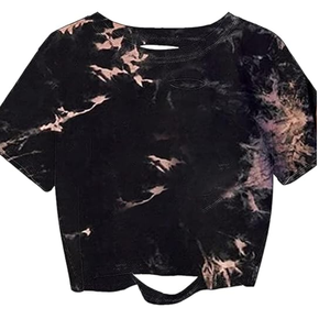 เสื้อครอปผู้หญิงทรงหลวม คอวี แขนครึ่ง ผ้าถักเนื้อนุ่ม ระบายอากาศได้ดี ลายพิมพ์ดิจิทัล ผ้าย้อมสีแบบแอซิดวอช รุ่นวินเทจ ปี 2025 ผลิตจากโพลีเอสเตอร์/คอตตอน - Product Image 5