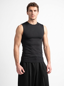 Men's <b>Black</b> Compression <b>Tank</b> <b>Top</b> O-Neck Sleeveless Gym Wear Active Wear Breathable <b>Knitted</b> Solid Color Slim Fit - Product Image 1