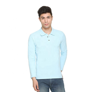 Polo à manches longues pour homme, couleur unie, tricoté en coton, décontracté, respirant, avec poche, coupe classique - Product Image 2