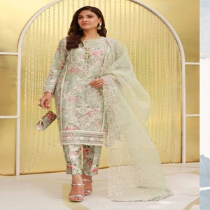 Venta de liquidación Original indio bordado Organza Kurta Set mujer Readymade Pakistani Salwar Kameez Party Wear por Dr. Haris - Product Image 2