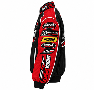 Custom Mens Black Red <b>Racing</b> <b>Jackets</b> Embroidered Logos Patches Motorsport Bomber OEM Private Label Clothing Manufacturer Factory - Product Image 4