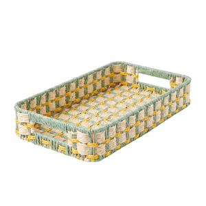 Bandeja de Almacenamiento de Cuerda de Papel Estilo Bohemio Ecológica - Organizador de Cocina de un Solo Nivel con Asas, Artesanía Sostenible Multifuncional - Product Image 1