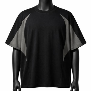 Camiseta Moderna de Diseño Personalizado con Múltiples Paneles para Hombre, 100% Algodón, Negra y Gris, Estilo Oversize con Bloques de Color en Contraste - Product Image 1