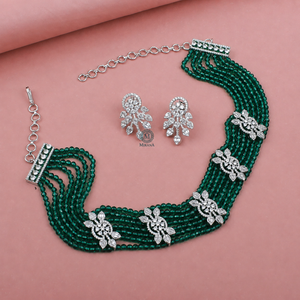 Ayla CZ Designer Gold-Plated Emerald Zircon Bridal Choker and Earring Set - Product Image 4