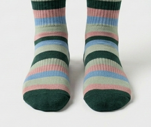 Calcetines de Mujer a Rayas Multicolor, Tejidos, Transpirables, para Uso Diario, Primavera, Longitud Estándar - Product Image 3