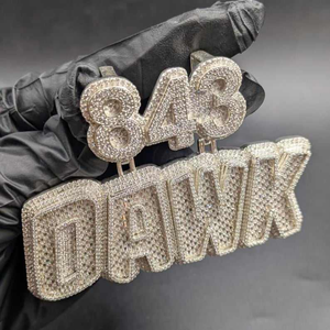 Pendentif personnalisé avec nom et numéro, entièrement serti de pierres, collier hip-hop, bijoux de luxe scintillants - Product Image 1