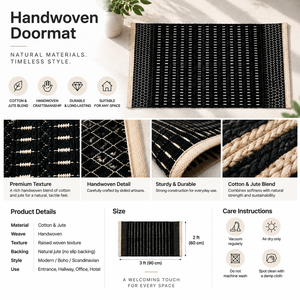 Black Modern Eco-Friendly Pet-Friendly Woven Braided Rectangle Door Mat for Home Entrance Porch Entryway - Product Image 6