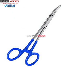 Pinzas Hemostáticas Manuales de Primera Calidad, Tipo Mosquito, 5 Pulgadas, Curvas, con Mangos Recubiertos de PVC Azul, Acero Inoxidable Alemán, Quirúrgicas, Dentales, CE - Product Image 3