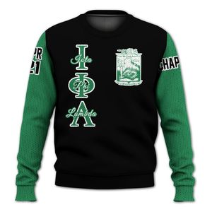 Chaqueta Universitaria Personalizada Iota Phi Lambda, Suéter Tejido Negro Esmeralda Verde Personalizado de la Hermandad Iota Phi Lambda - Product Image 5