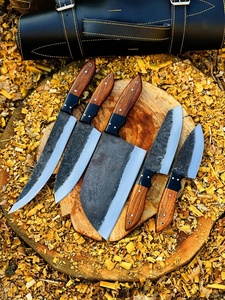 Custom Forged Damascus Steel Chef <b>Knife</b> <b>Set</b> Butcher Cleaver Ambidextrous Handle Leather Sheath-Pasha Enterprises Kitchen <b>Knives</b> - Product Image 2