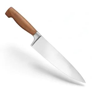 Couteau de chef classique de 8 pouces, manche en bois brun, lame argentée unie, pour cuisines domestiques, découpe de légumes, tranchage de fruits, outil de cuisine - Product Image 4
