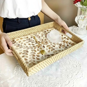 Handwoven Rattan MOP Inlay Chocolate Serving Storage Tray For Ramadan <b>Eid</b> <b>Gift</b> Festive Dry Fruit Serving Platter For Table Decor - Product Image 1
