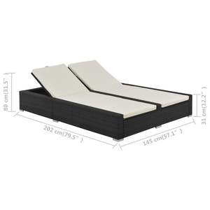 Sunlounger With Cream Cushions Black Frame Outdoor Patio <b>Seating</b> Reclining Manual Operation PE Rattan Contemporary Design - Product Image 5