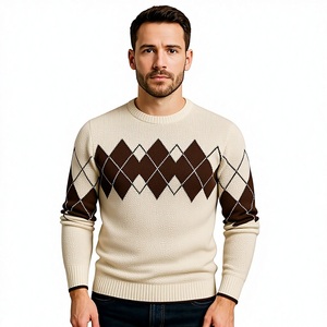Men's Crew Neck <b>Argyle</b> Knitted <b>Sweater</b> Slim Fit Diamond Pattern Pullover Casual Warm Winter Jumper Fashion Men's Knitwear - Product Image 1