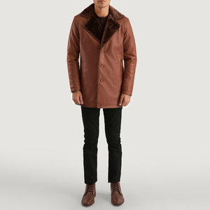 Professional Manufacturer <b>Men's</b> <b>Long</b> Sleeve Leather Trench Coat Covered Button Closure Breathable Eco-Friendly Outerwear OEM - Product Image 4