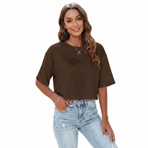 Wholesale Plain Women T Shirts Heavyweight Oversized Cotton Blank Tee Custom Logo Drop Shoulder Streetwear Solid <b>Tops</b> - Product Image 3