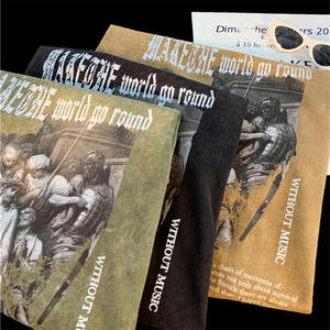 Camiseta de punto de manga corta con cuello redondo, efecto desgastado, lavado ácido, con relieve, de gran gramaje (230g), oversize, ecológica, con hombros caídos, ¡Gran Venta! - Product Image 4