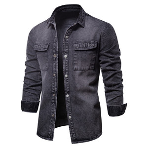 High Quality New Denim <b>Coat</b> Casual 100% Cotton Thick <b>Long</b> Sleeve Denim Shirt for <b>Men</b> Denim Jacket Wholesale - Product Image 3