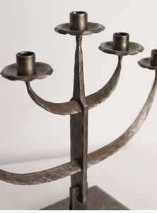 Candélabre à 5 lumières en fer forgé fait main, finition étain antique, support de bougies coniques en métal martelé, centre de table - Product Image 6